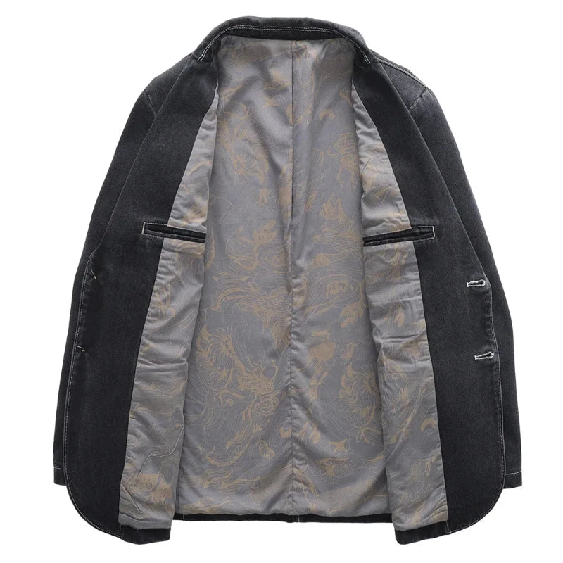 Classic Dark-Wash Denim Jacket for Women with Vintage Wooden Buttons and Tailored Fit 3