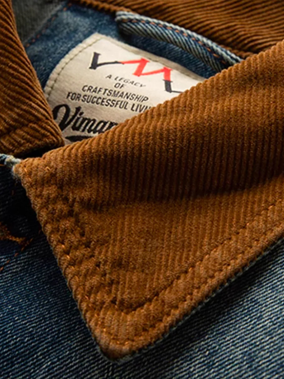 Corduroy Collar Scratch & Washed Denim Work Jacket 5