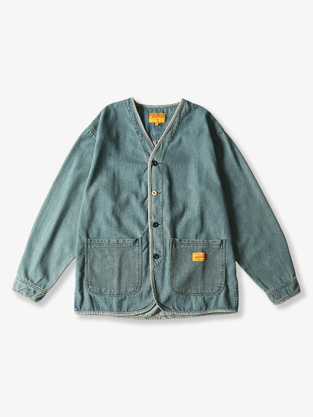 Button Washed Collarless Denim Jacket 0