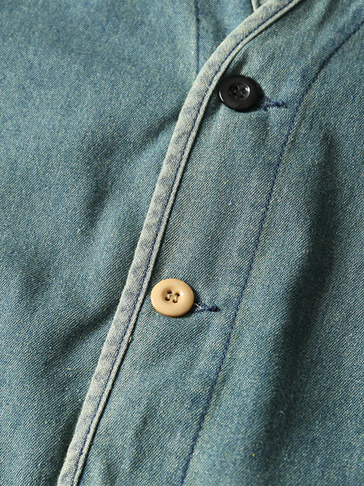 Button Washed Collarless Denim Jacket 5