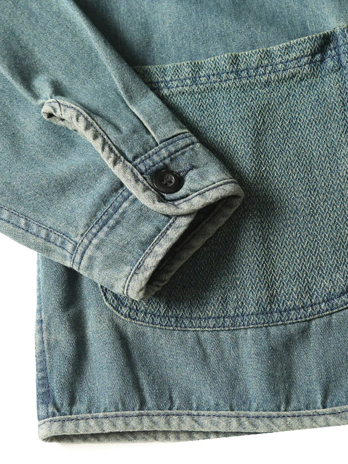 Button Washed Collarless Denim Jacket 7
