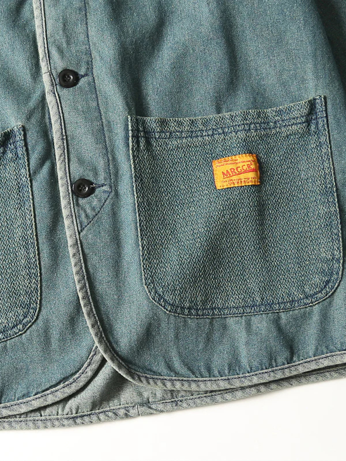 Button Washed Collarless Denim Jacket 8