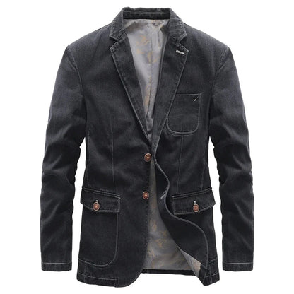 Classic Dark-Wash Denim Jacket for Women with Vintage Wooden Buttons and Tailored Fit 1
