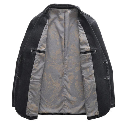 Classic Dark-Wash Denim Jacket for Women with Vintage Wooden Buttons and Tailored Fit 3