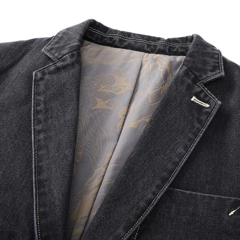 Classic Dark-Wash Denim Jacket for Women with Vintage Wooden Buttons and Tailored Fit 4