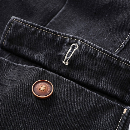 Classic Dark-Wash Denim Jacket for Women with Vintage Wooden Buttons and Tailored Fit 7