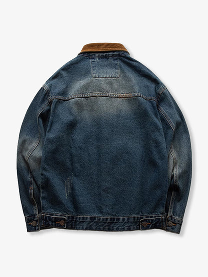 Corduroy Collar Scratch & Washed Denim Work Jacket 1