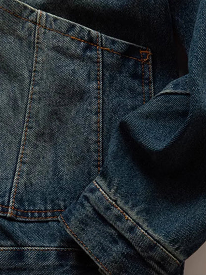 Corduroy Collar Scratch & Washed Denim Work Jacket 7