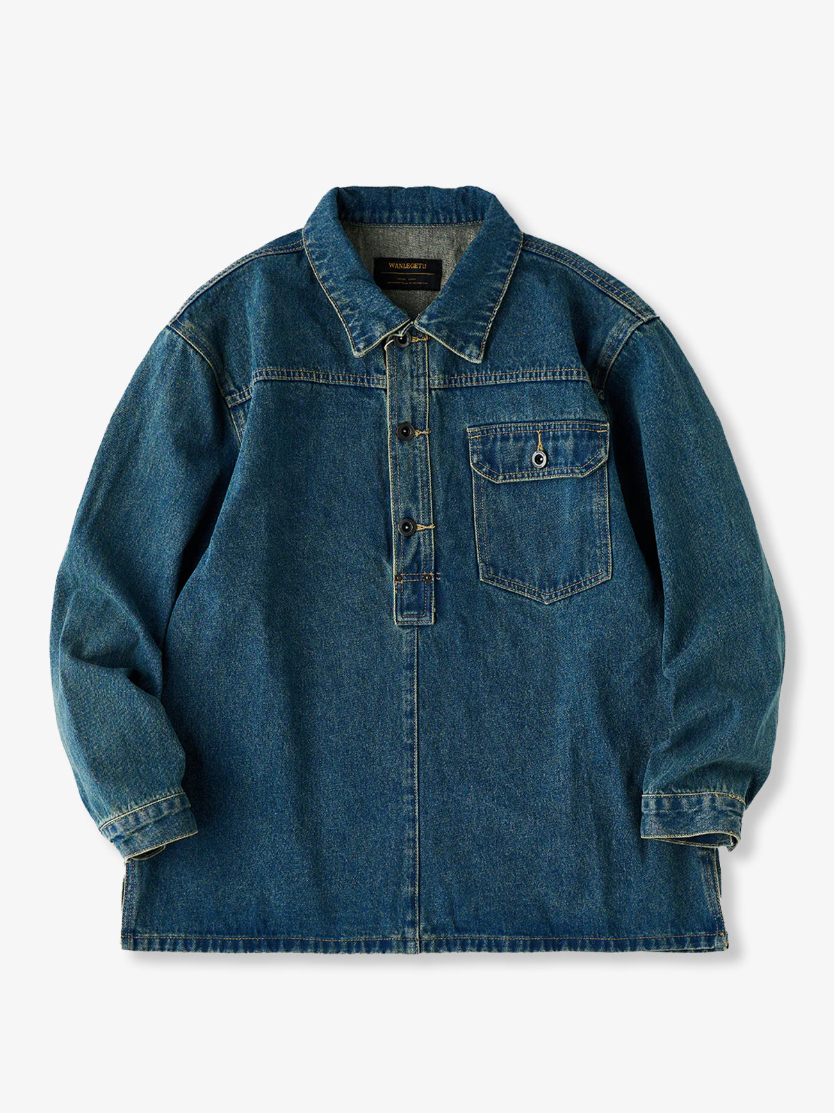 Half Button Washed Denim Work Jacket 0