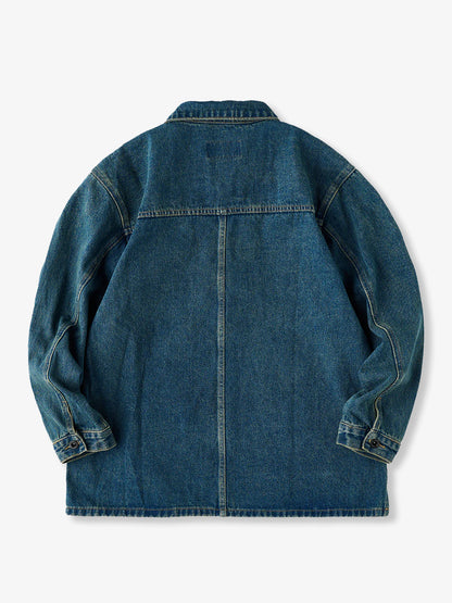 Half Button Washed Denim Work Jacket 1