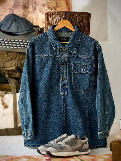 Half Button Washed Denim Work Jacket 2