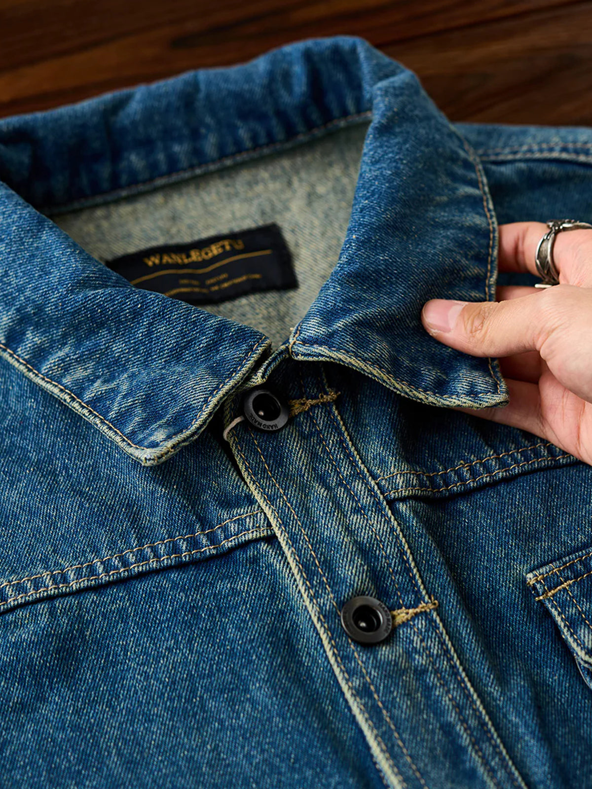 Half Button Washed Denim Work Jacket 5