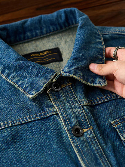 Half Button Washed Denim Work Jacket 5