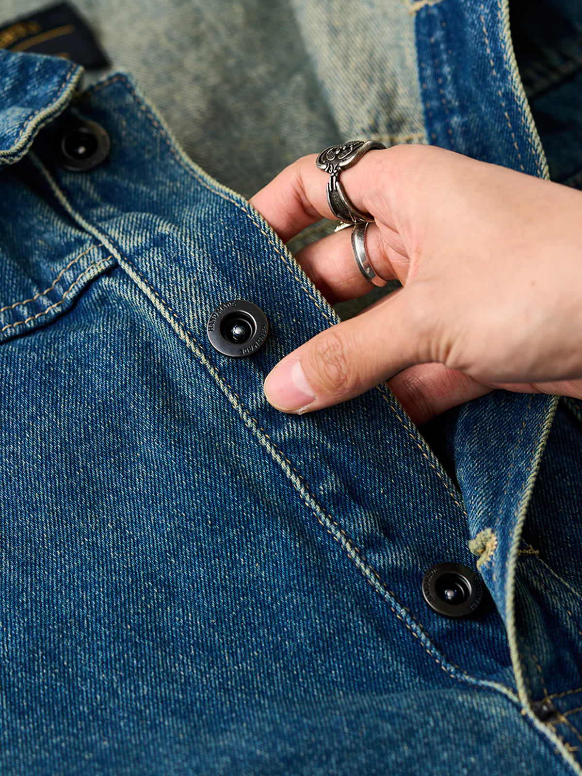 Half Button Washed Denim Work Jacket 6