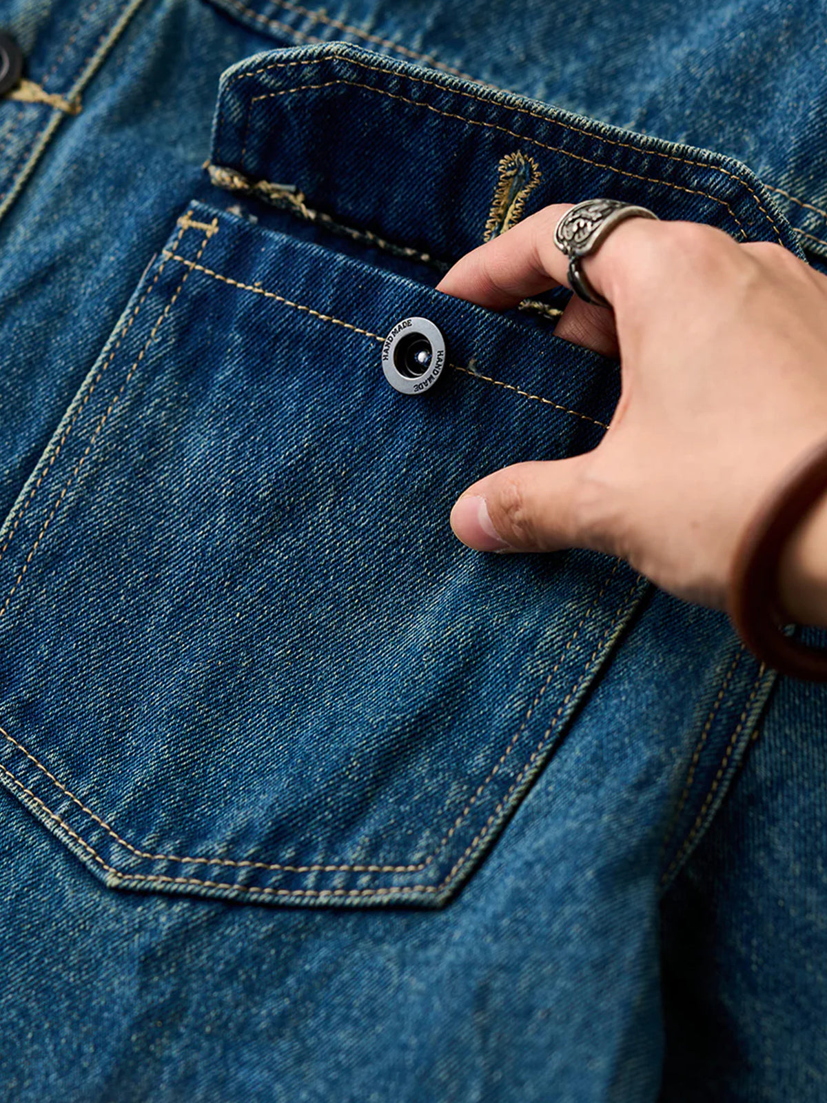 Half Button Washed Denim Work Jacket 7