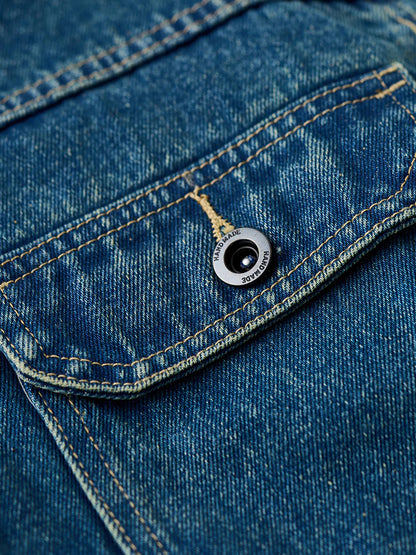 Half Button Washed Denim Work Jacket 8