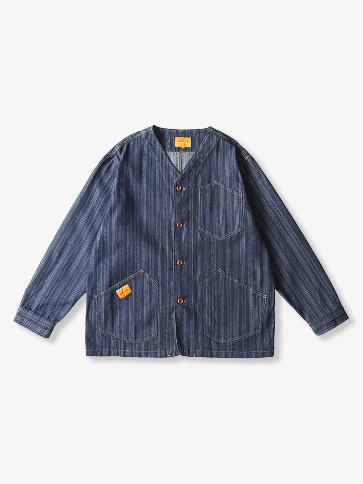 Jacquard Stripe V-Neck Denim Jacket 0