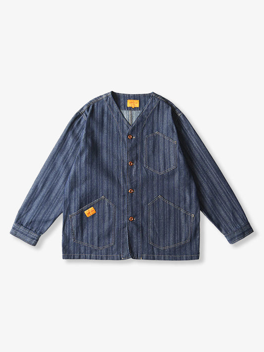 Jacquard Stripe V-Neck Denim Jacket 0