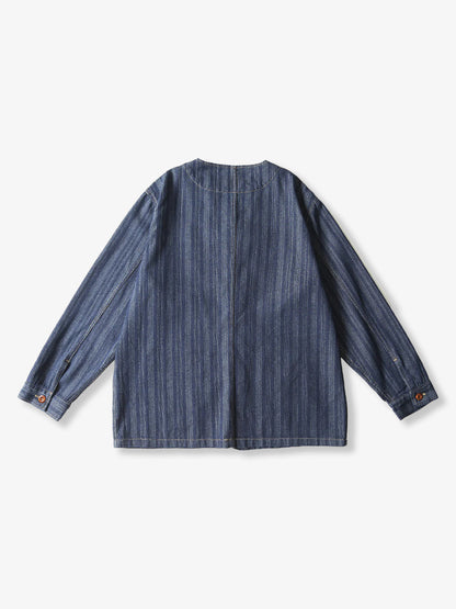 Jacquard Stripe V-Neck Denim Jacket 1