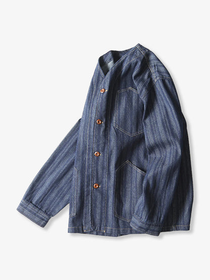 Jacquard Stripe V-Neck Denim Jacket 2