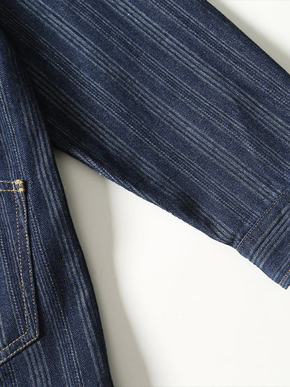 Jacquard Stripe V-Neck Denim Jacket 7