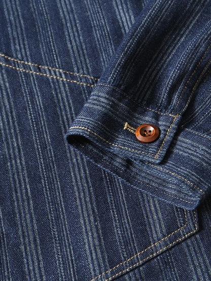 Jacquard Stripe V-Neck Denim Jacket 8