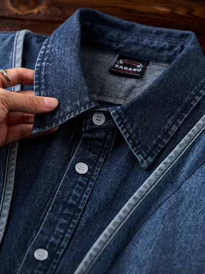 Piping Faux Yard Denim Jacket 4